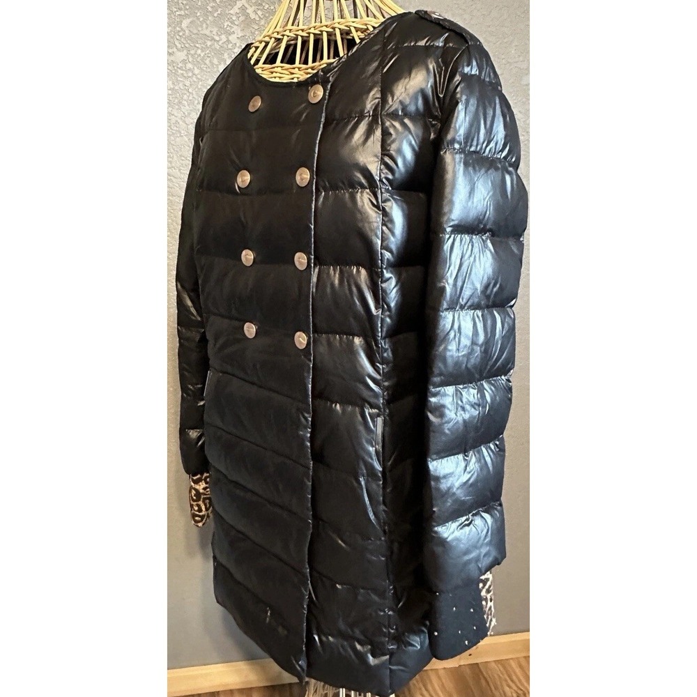 Vo-Tarun Great Charm Womens Large Long Black Down Puffer Coat Dbl Brst Metallic